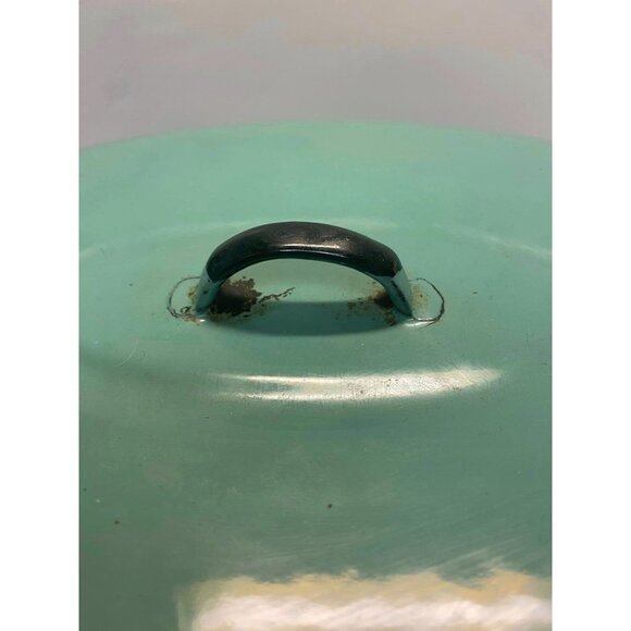 Vintage Enamelware Oval Roaster with Lid – Seafoam Green Farmhouse Enamel Pan – - Picture 6 of 8